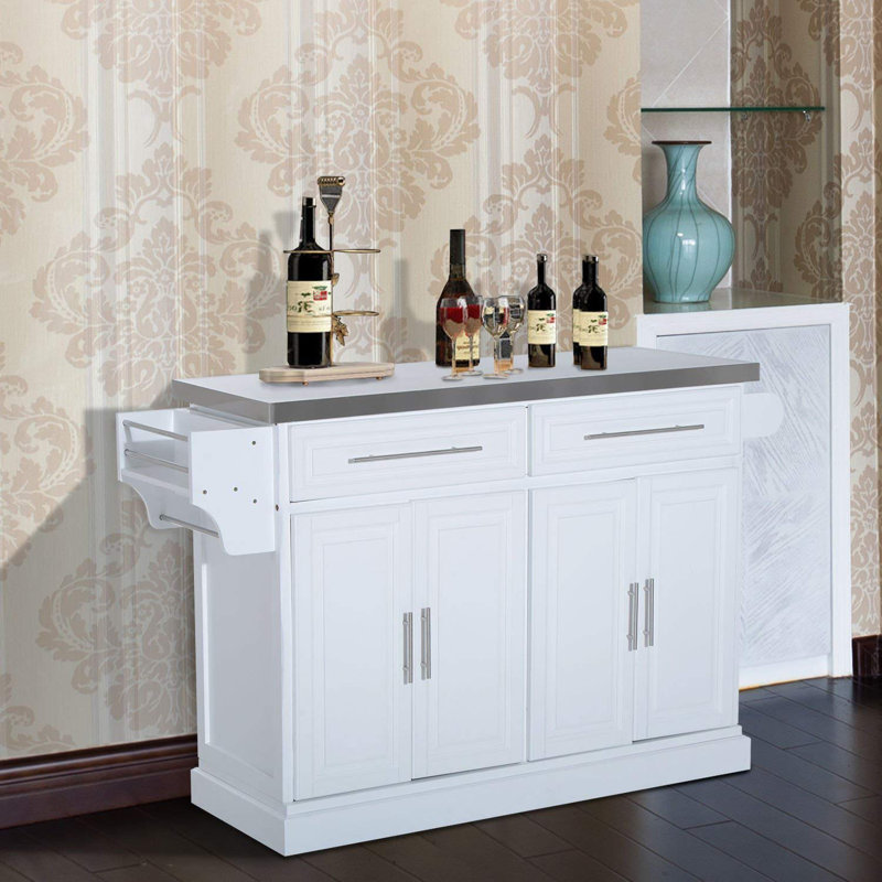 Ebern Designs Teignmouth Rolling Kitchen Island with Stainless Steel Top & Reviews